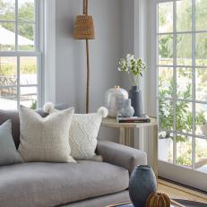 Transitional Living Room With Cable Knit Pillow