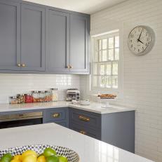 Transitional Kitchen With Silver Wall Clock