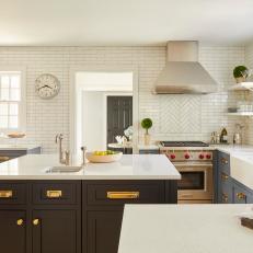 Transitional Chef Kitchen With Charcoal Island
