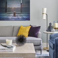 Gray Contemporary Living Room With Buddha
