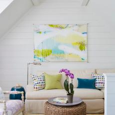 Multicolored Transitional Sitting Area With Yellow Rug