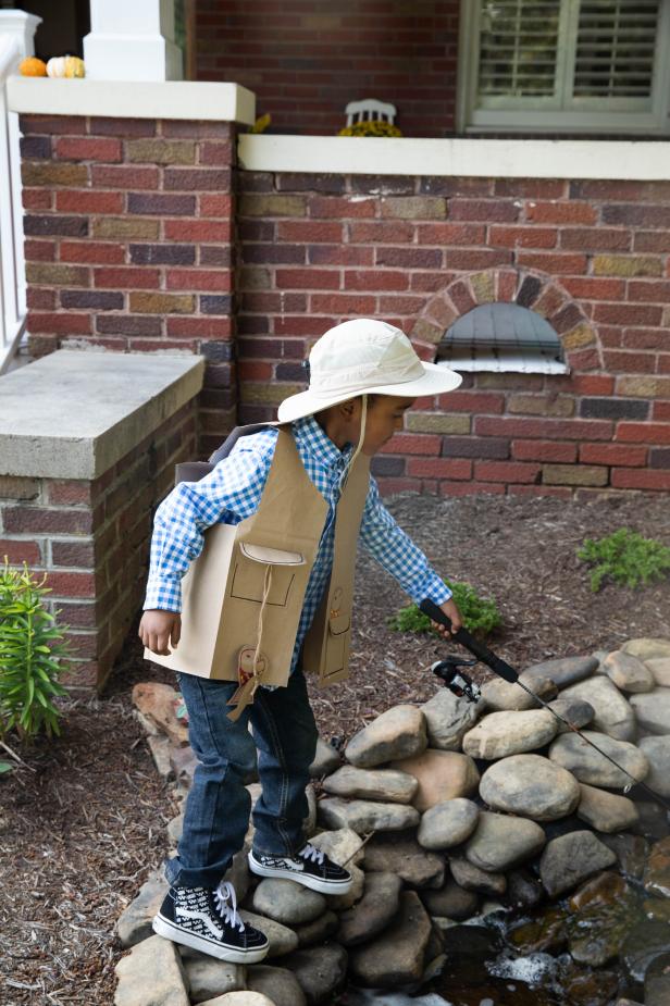 Paper Bag Fisherman Costume on Little Boy