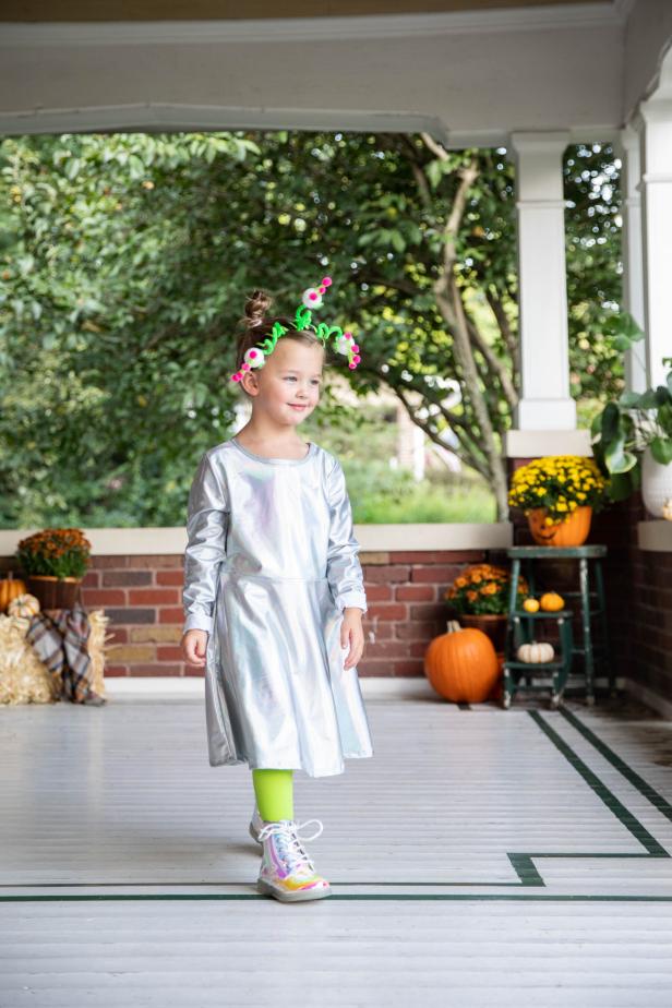 Little Girl Wearing a DIY Alien Costume