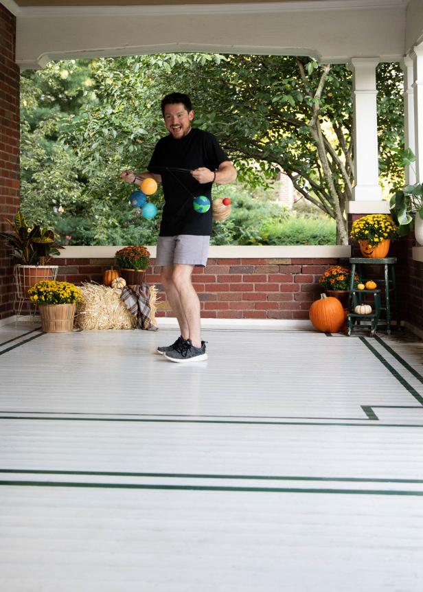 Man Wearing DIY Solar System Halloween Costume