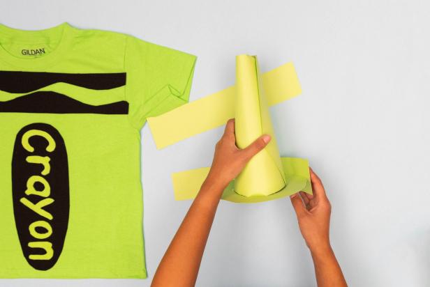 This crayon tip is being made out of green card stock to go with this DIY green t-shirt crayon Halloween costume.