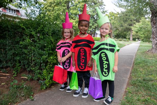 Three Children in DIY Crayon Halloween Costumes