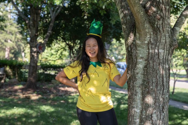 Girl in DIY Pineapple Halloween Costume