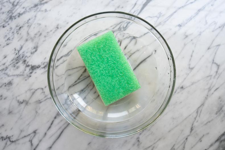 Sanitize sponges using hydrogen peroxide.