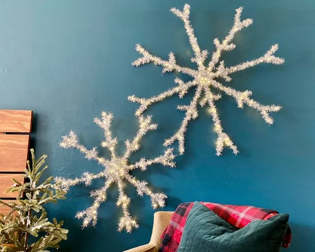 Two Silver Tinsel Snowflakes 