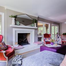 Tropical Living Room With Purple Ottoman