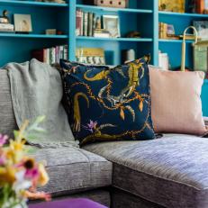 Multicolored Living Room With Alligator Pillow