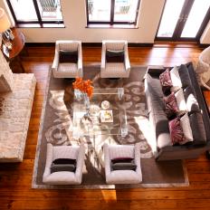 Transitional Neutral Living Room With Brown Sofa