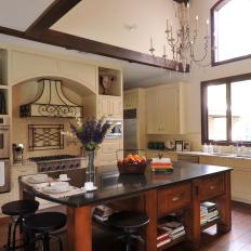 Traditional Yellow Kitchen With Vaulted Ceiling