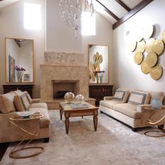 Neutral Living Room With Gold 3D Art