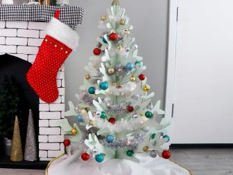 White Christmas Tree with Multicolor Ornaments 