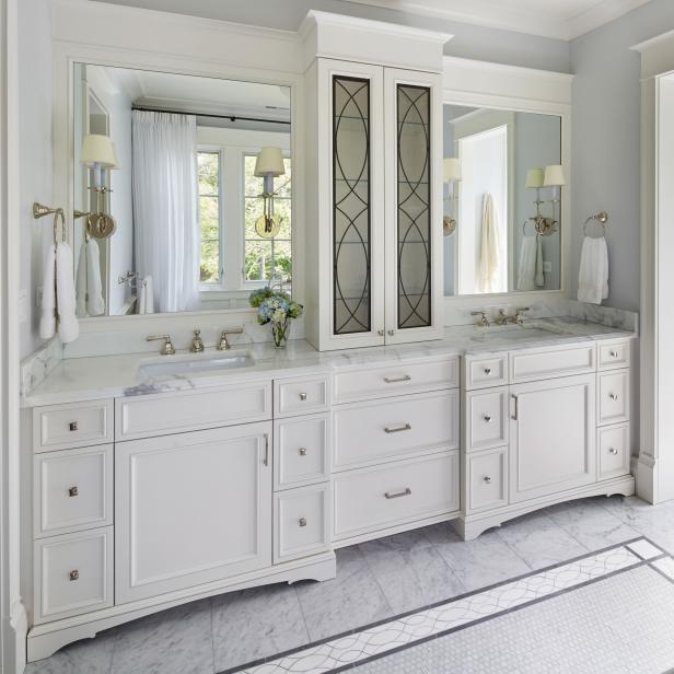 White Bathroom With Marble Floors | HGTV
