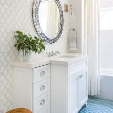 Eclectic Bathroom With Blue Penny Tile Floor