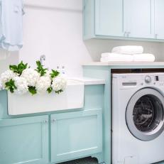 Blue Cottage Laundry Room WIth Hydrangeas