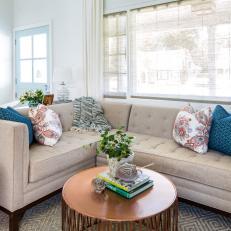 Transitional Living Room With Blue Door