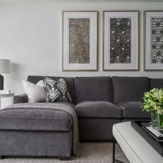 Gray Transitional Living Room With Patterned Art