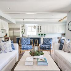 Transitional Living Room With Blue Armchairs