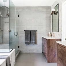 Modern Spa Bathroom With Wood Vanities