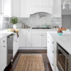 White Transitional Kitchen With Brown Rug
