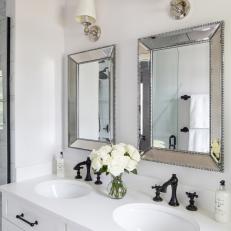 Transitional White Bathroom With White Roses