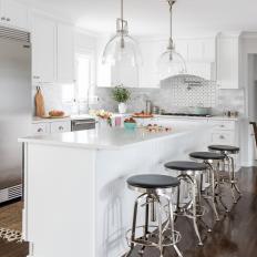 White Transitional Kitchen With Blue Bowl