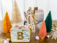 Upcycled Tin Boxes With Glitter Wrap, Gold Accents, Sparkly Letter "B"