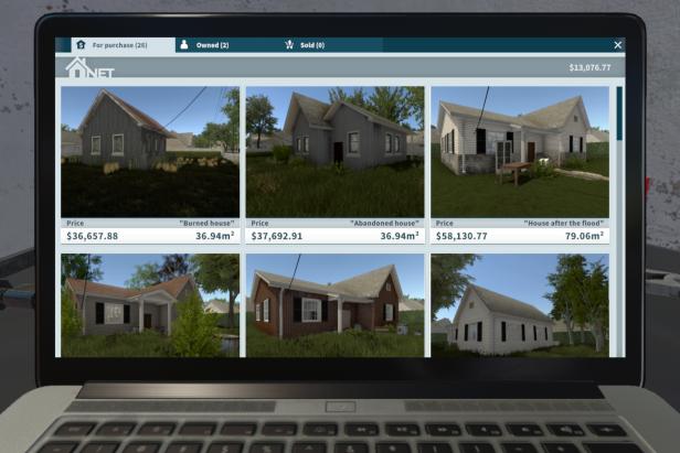 Screenshot of Tablet With Homes for Sale In HGTV House Flipper Game