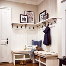 Transitional Mudroom With Black Hooks