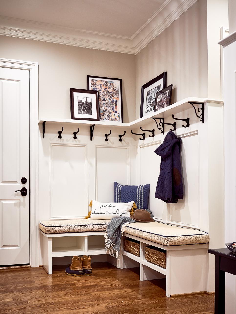 Transitional Mudroom With Black Hooks HGTV
