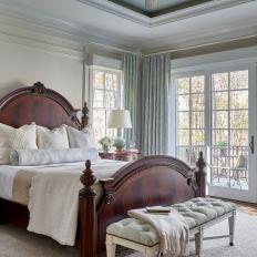 Traditional Bedroom With Light Green Ceiling