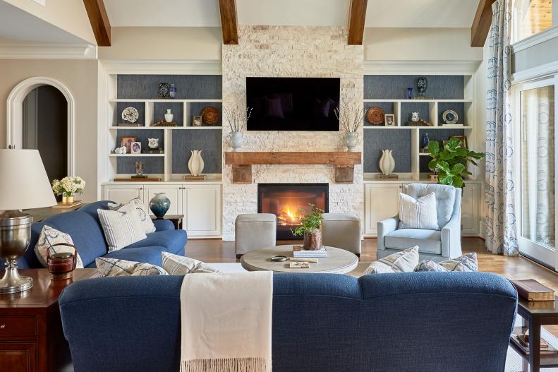 Living Room With Rustic Mantel