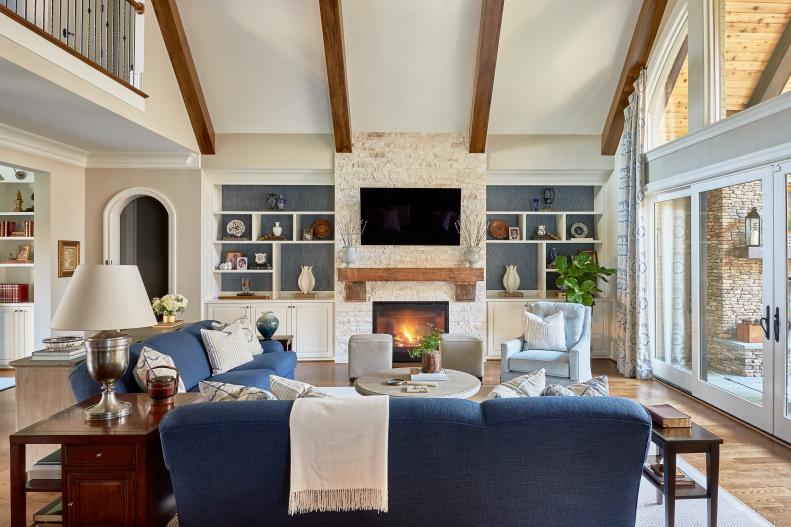 Living Room With Two Blue Sofas