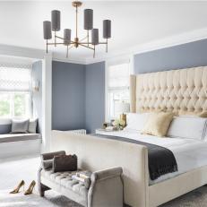 Gray Transitional Bedroom With Window Seat