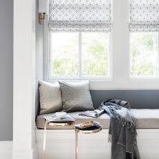 Gray and White Window Seat and Shades