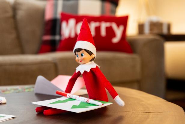 Elf on the Shelf ® is a game played at Christmastime where a Scout Elf visits from the North Pole to see who made Santa's nice list. Each night, after kids are in bed, parents move the elf into different poses. Set up a Christmas card station for kids to make and decorate their own holiday cards.