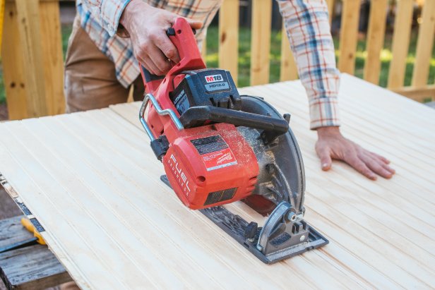 Start in a corner from the left edge of a wall and work around the room clockwise, cutting one piece at a time using a table saw or rotary saw