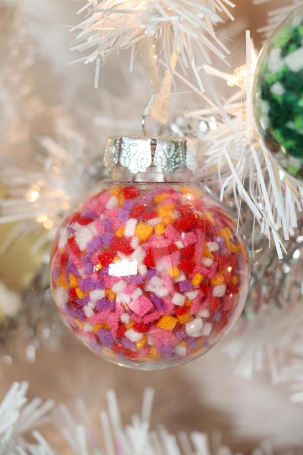 Repeat this with all of your leftover felt scraps to make colorful ornaments with zero waste left over.