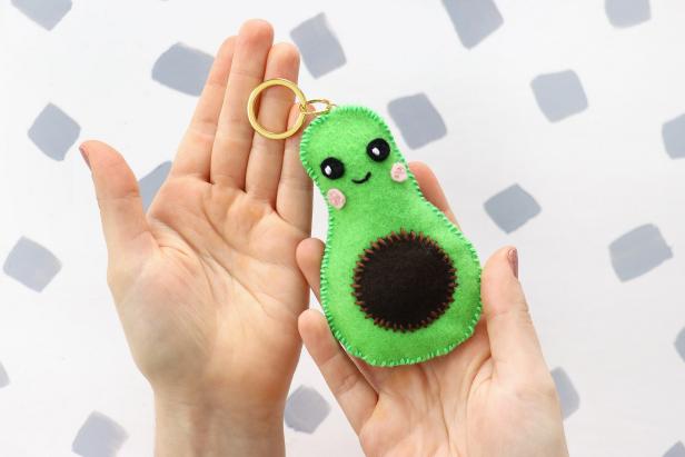 Add a key ring to the jump ring we sewed on to finish your cute avocado keychain.