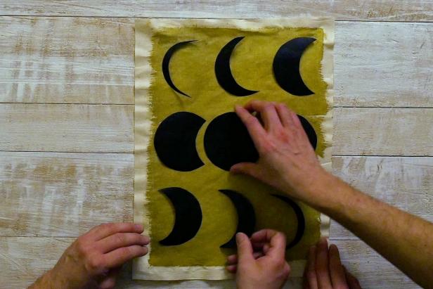 Adding moon phases stencils to cyanotype sun print in low light