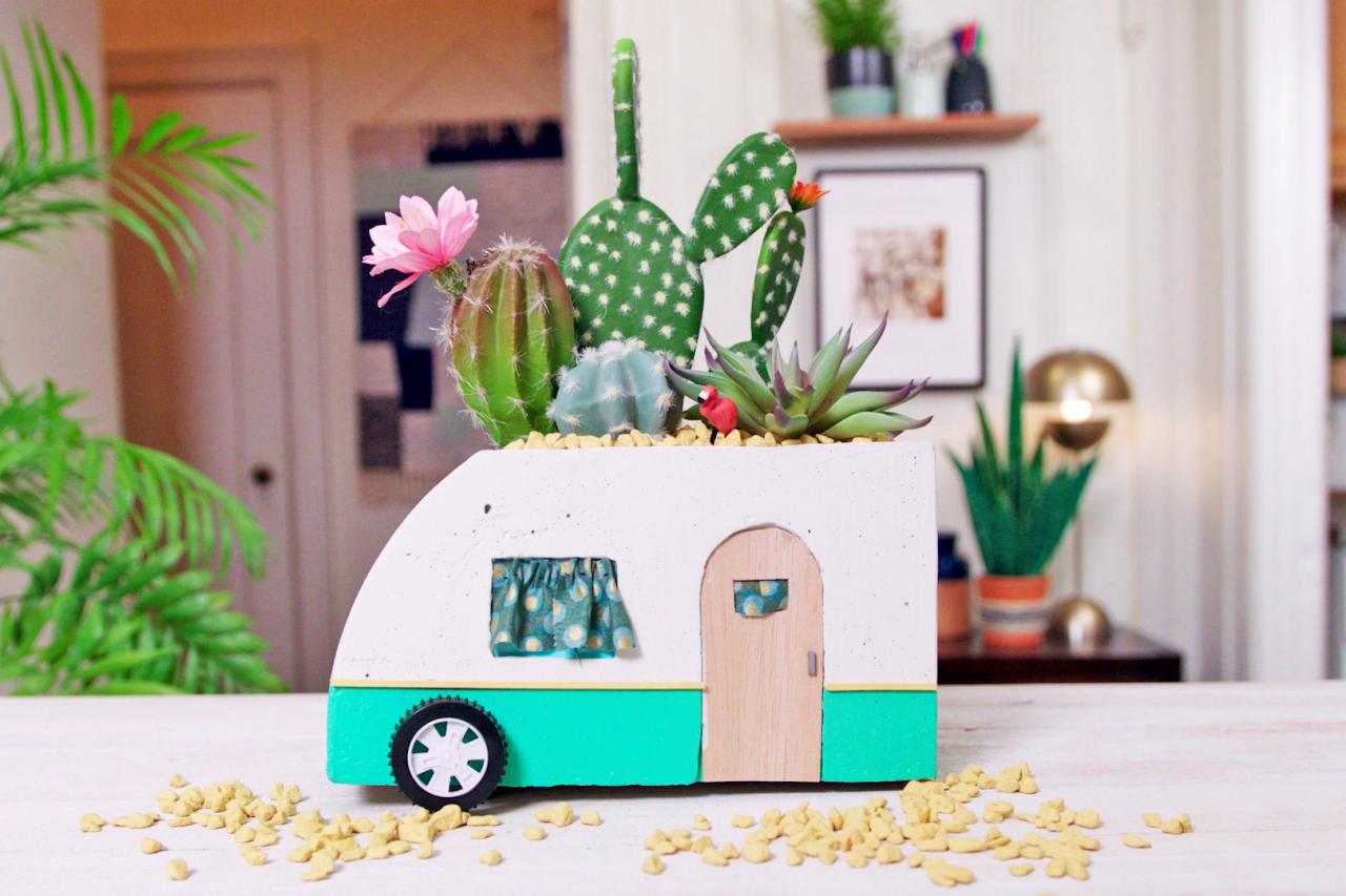 DIY Concrete Vintage Camper Planter HGTV