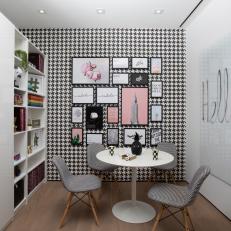 Contemporary Home Office With Houndstooth Wallpaper
