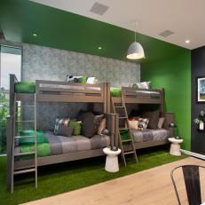 Green Contemporary Kid's Room With Bunk Beds