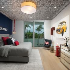 Contemporary Boys Bedroom With Marbled Ceiling