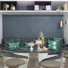 Gray Contemporary Dining Area With Leaf Pillows