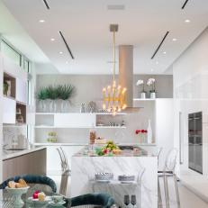 Contemporary White Kitchen With Velvet Chairs