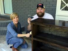An old bookshelf from the Pryor house gets a shiny new finish from the hosts of Home Town, Ben & Erin Napier.